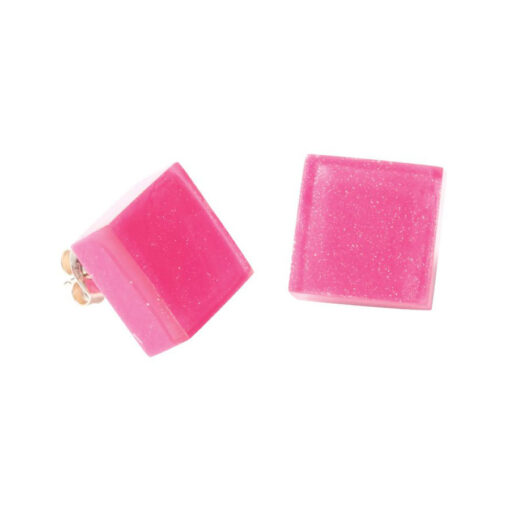 Earrings Square Pink - Stud (15mm x 15mm)