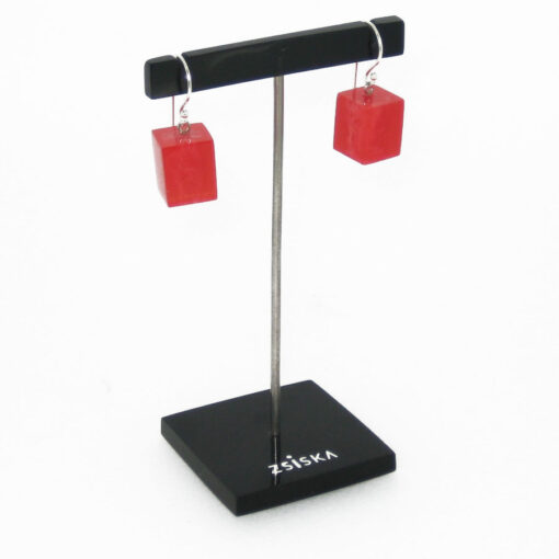 Earrings Square Red Marble - Cube size 4