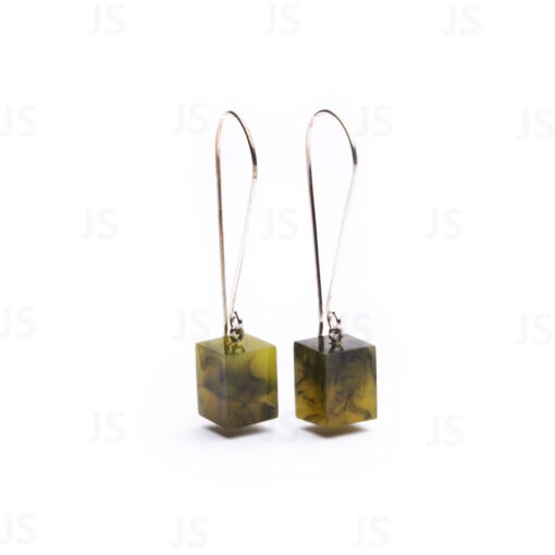 Earrings Square Green Marble - Cube size 4