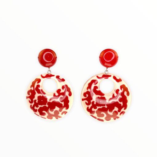Earring stud Red and Cream