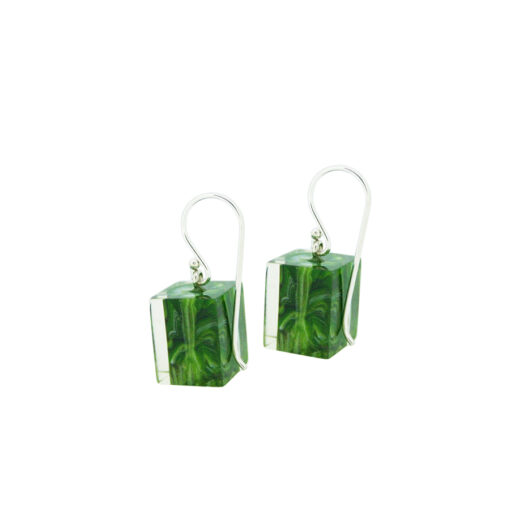 Earrings Square Green Marble - Cube size 4