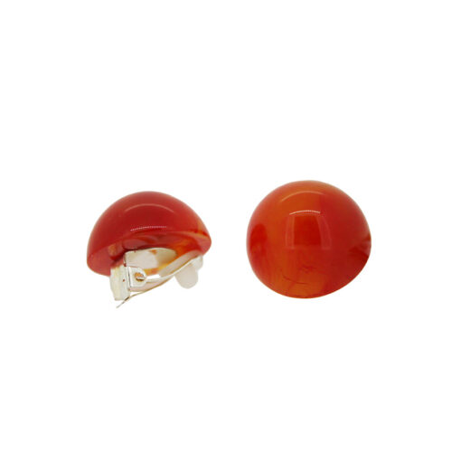 Earrings Round Orange Marble - Clip (Ø 2.2cm)