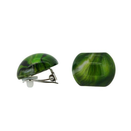 Earrings Green Marble - Clip (21mm Tall - Bead Size 3)