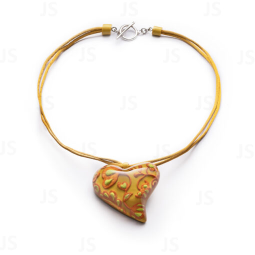 Necklace Blossom Orange/Mustard Heart T-Bar (50mm Tall)