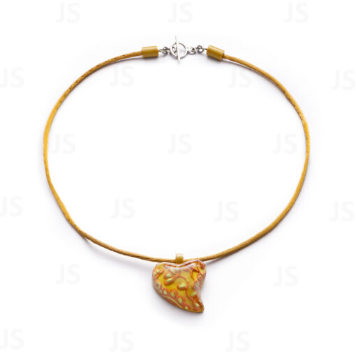 Necklace Blossom Orange/Mustard Heart T-Bar (30mm Tall)