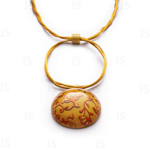 Necklace Blossom Orange/Mustard Adjustable (55mm Tall)