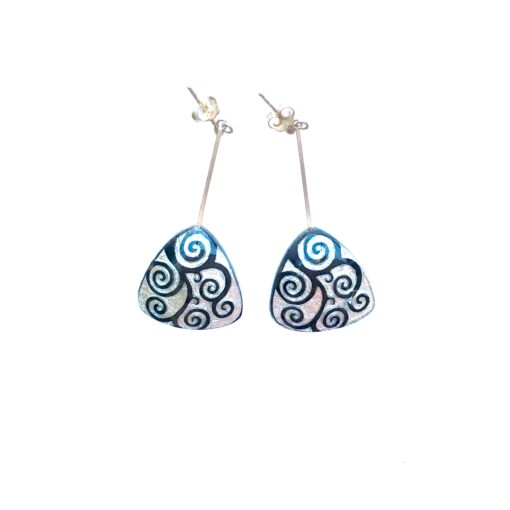 Earrings Studs Swirl Silver/Black (48mm)