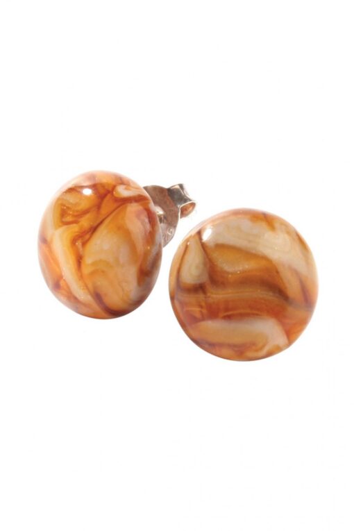 Earrings Round Cream Marble - Stud (Ø 1.2cm)
