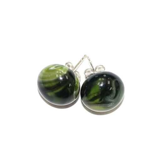 Earrings Round Green Marble - Stud (Ø 1.2cm)