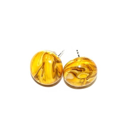 Earrings Round Cream Yellow Marble - Stud (Ø 1.2cm)