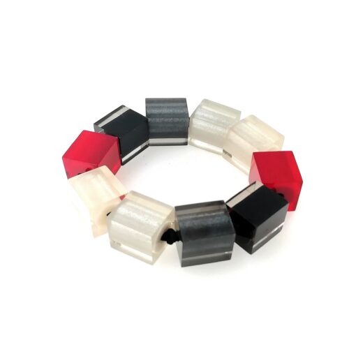 Bracelet Black/Red/Grey - Elastic band (Bead size 3) (M)