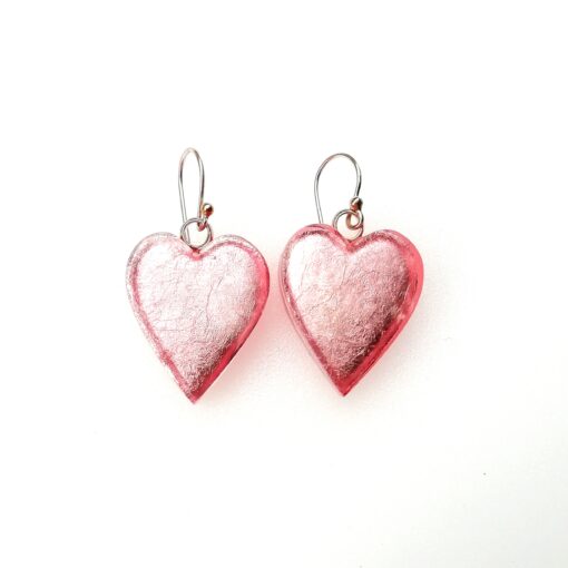Earrings Heart  Silver/Pink  (25mm) - Image 4