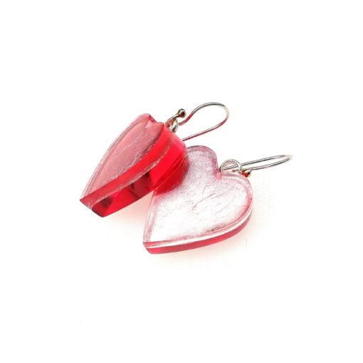 Earrings Heart  Silver/Pink  (25mm) - Image 3