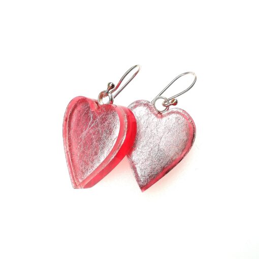 Earrings Heart  Silver/Pink  (25mm)