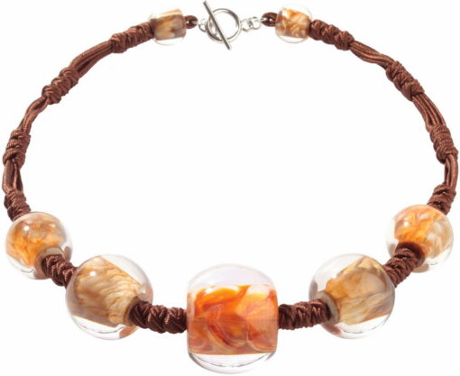 Necklace Cream Marble - Bead size 1-3 (T-Bar) 52cm