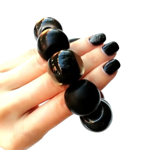 Bracelet Black and Matt Black - Elastic band (Bead size 3) - Image 3