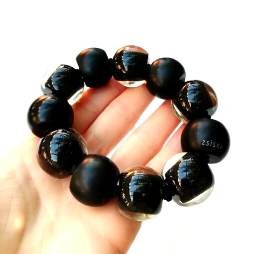 Bracelet Black and Matt Black - Elastic band (Bead size 3) - Image 2