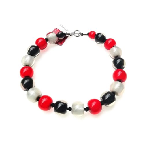 Necklace Red Black Grey T-Bar 52cm (Bead size 3)