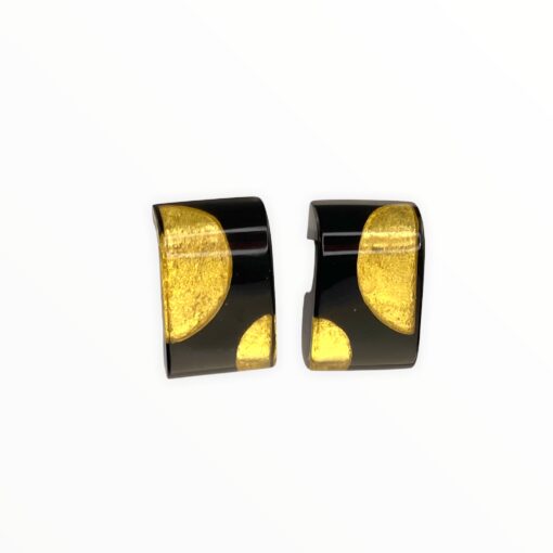 Earrings, studs Black with Gold Rectangles