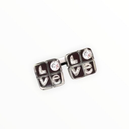 Earrings Studs Black with Silver Letters and Swarovski Crystals