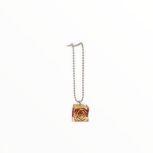 Metal Beaded Chain Necklace with Gold and Red Rose Pattern Pendant