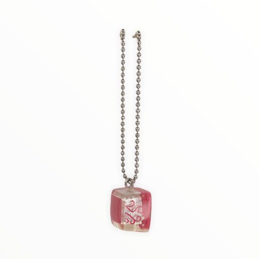 Metal Beaded Chain Necklace with Silver and Pink Rose Pattern Pendant - Image 2