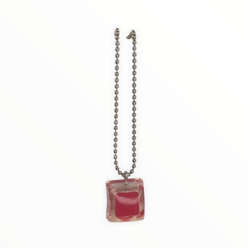 Metal Beaded Chain Necklace with Silver and Pink Rose Pattern Pendant - Image 3