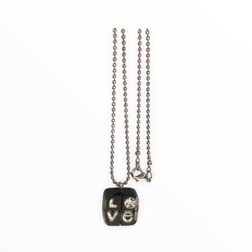 Metal Beaded Chain Necklace Love -  Black with Silver Letters and Swarovski Crystals Pendant - Image 2