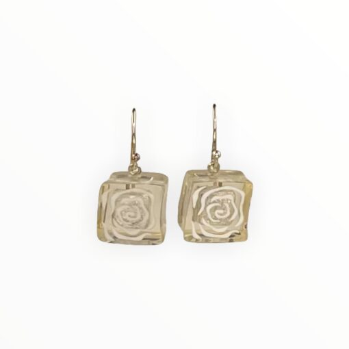 Earrings White and Silver with Rose Patterns