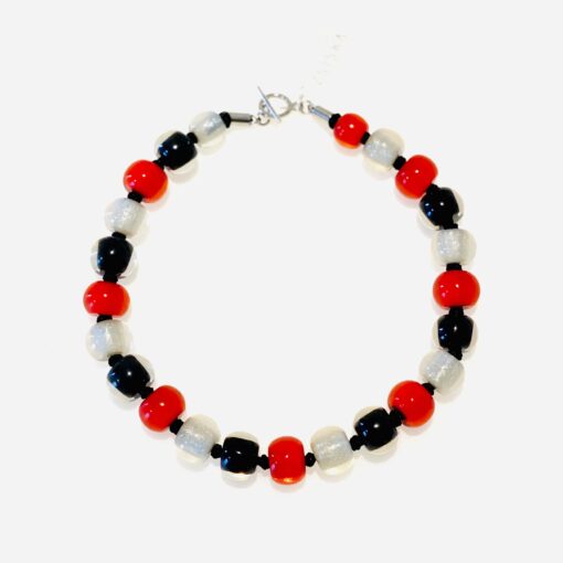 Necklace Red Black Grey T-Bar 52cm (Bead size 4) - Image 2