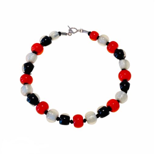 Necklace Red Black Grey T-Bar 52cm (Bead size 4)