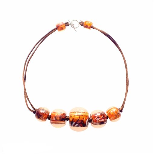 Necklace Cream Marble - Bead size 1-3 (T-Bar) 52cm
