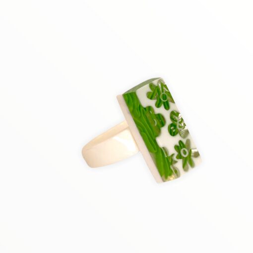Ring White and Silver and green with Patterns (Size L)