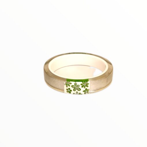 Bracelet White Silver Green with Flowers (Size L) 12 mm