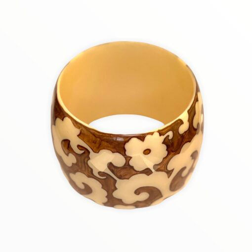 Bracelet Cream and Bronze  Flower Patterns (Size L)