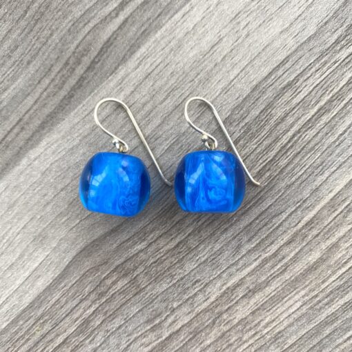 Earrings Blue Marble Bead size 5 - Image 2